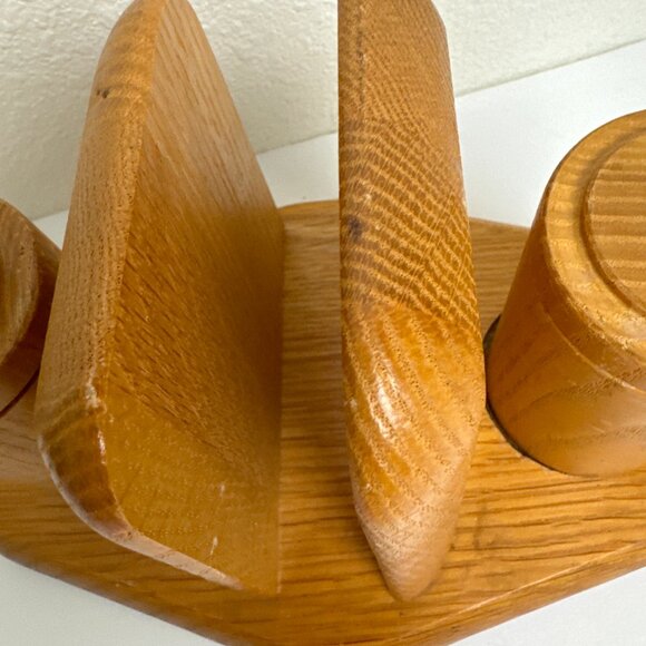 Vintage MCM Wooden Napkin Holder Salt & Pepper Shakers Farmhouse Cottege - Picture 8 of 15
